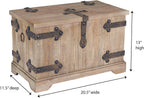 Household Essentials Decorative Trunk, Victorian, Small, Chinese Fir Wood, Aged-Wood Finish with Metal Accents, Fully Opening Lid, Stout Design, Ring Handles
