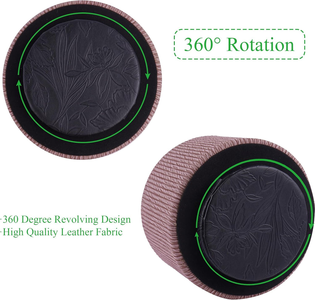 Round Leather Art Supply Organizer,Remote Control Holder,360 Degree Spinning,Multi-Functional Pencil Holder,4 Compartments Desktop Stationary Organizer(1-Wood Brown)