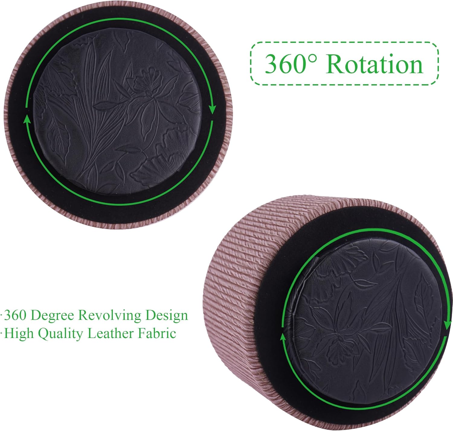 Round Leather Art Supply Organizer,Remote Control Holder,360 Degree Spinning,Multi-Functional Pencil Holder,4 Compartments Desktop Stationary Organizer(1-Wood Brown)