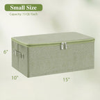 ANMINY Fabric Storage Bins with Zipper Lids, 15"x10"x6", Green, 1 PCS | 15.6Qt Cotton Linen Storage Box, PP Board Frame, Washable Collapsible, with Handles & 3-side Open Lid, Stackable, Small