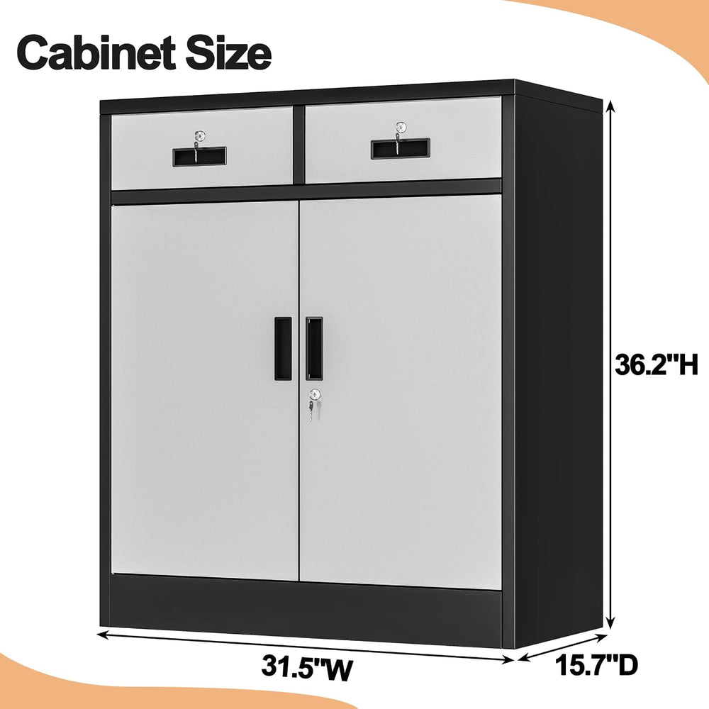 Wanfu Metal Storage Cabinet, 36" H Locking Storage Cabinet with 2 Drawer...