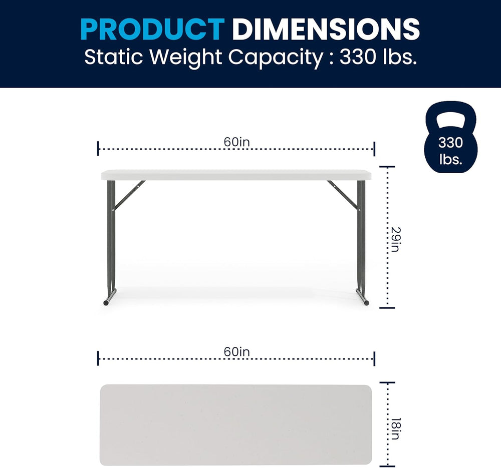 Flash Furniture Kathryn 5' Rectangular Plastic Folding Table, Long Plasti...