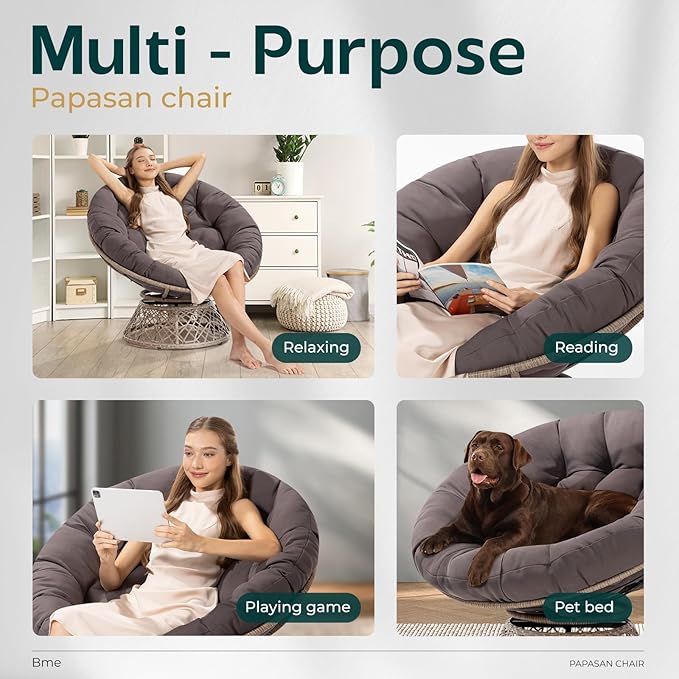Bme 40" Ergonomic Wicker Papasan Chair