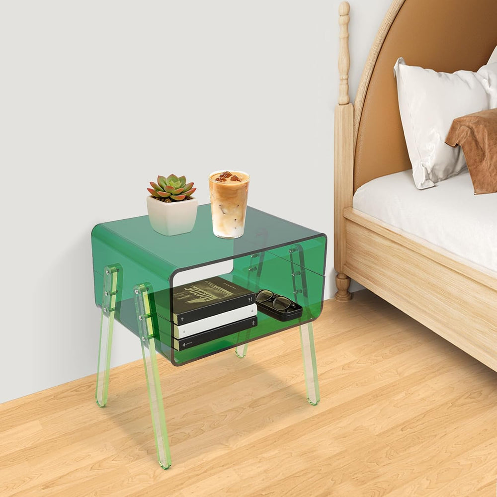 Acrylic Side Table, 2-Tier End Table with Open Storage for Small Spaces, Nigh...
