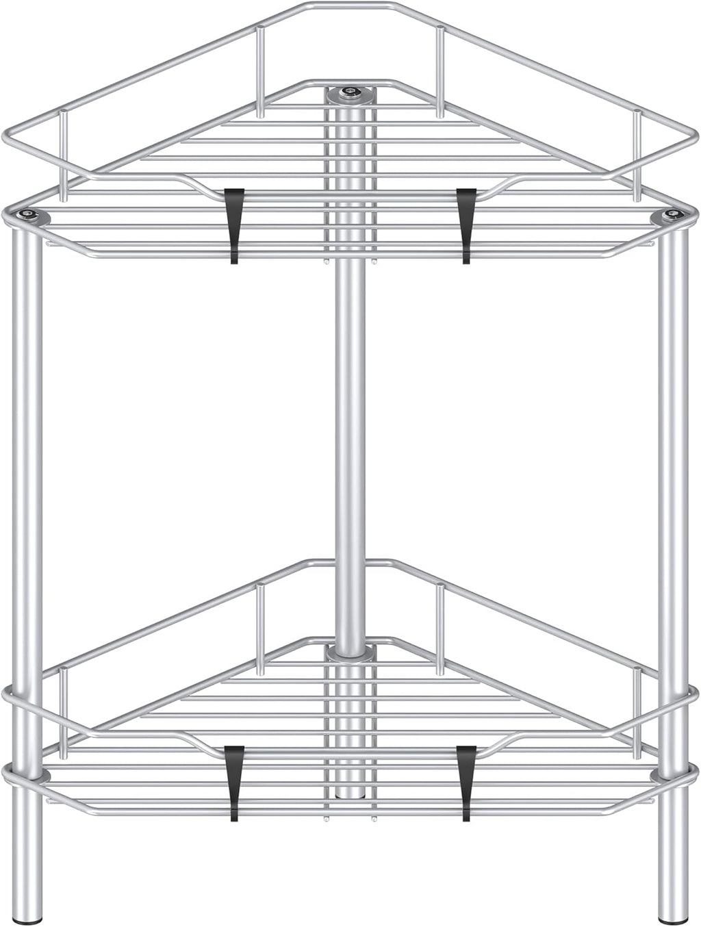 2 Tier Floor Standing Corner Shower Caddy Organizer Shelf with Hooks, Bathroom Shelves Stand Rack, Silver