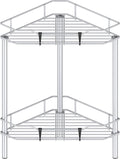 2 Tier Floor Standing Corner Shower Caddy Organizer Shelf with Hooks, Bathroom Shelves Stand Rack, Silver