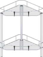 2 Tier Floor Standing Corner Shower Caddy Organizer Shelf with Hooks, Bathroom Shelves Stand Rack, Silver