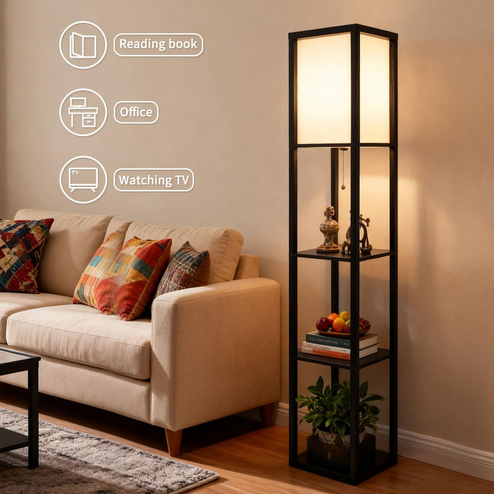 Floor Lamp with Shelves, Modern Square Shelf Lamp for Living Room, Corner Sta...