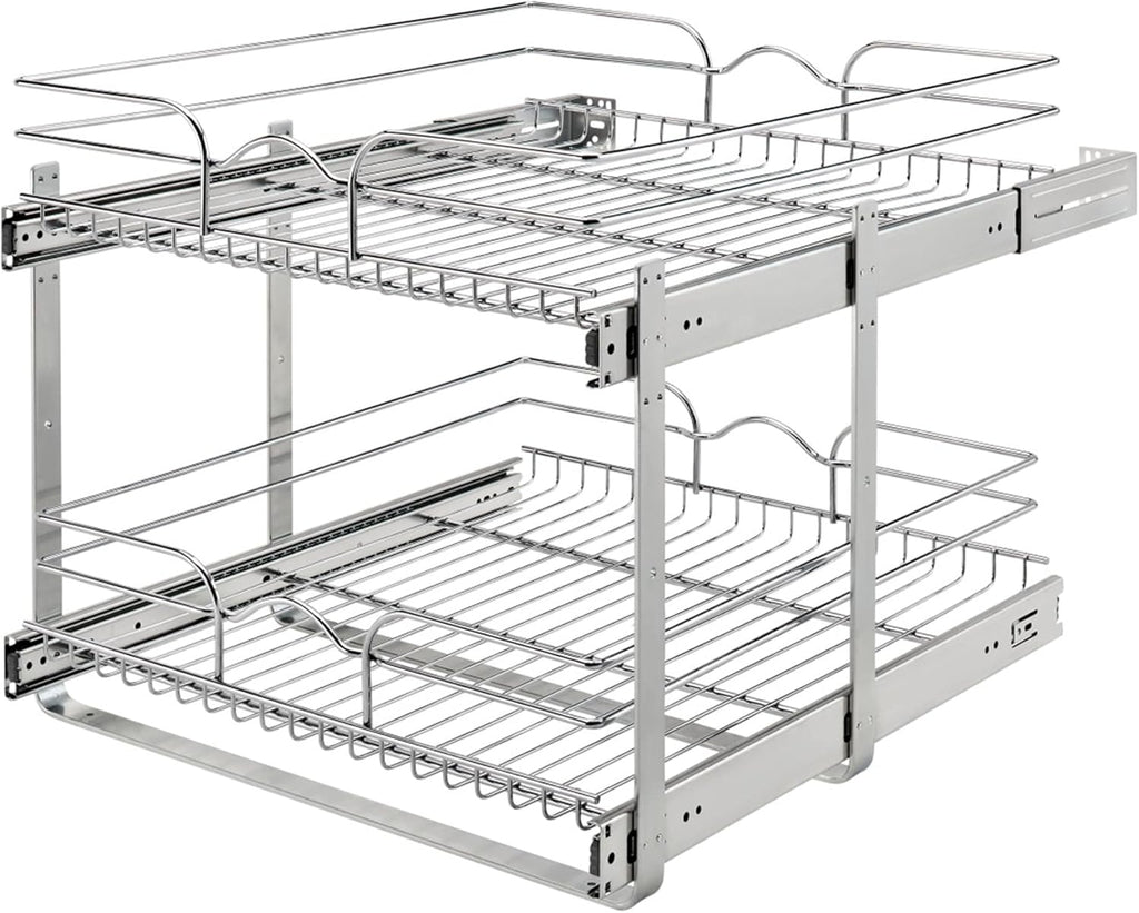Rev-A-Shelf 2-Tier Kitchen Cabinet Pullout Shelf and Drawer Organizer Slide Out Pantry Storage Basket in Multiple Sizes, 24 x 22 In, 5WB2-2422-CR-1