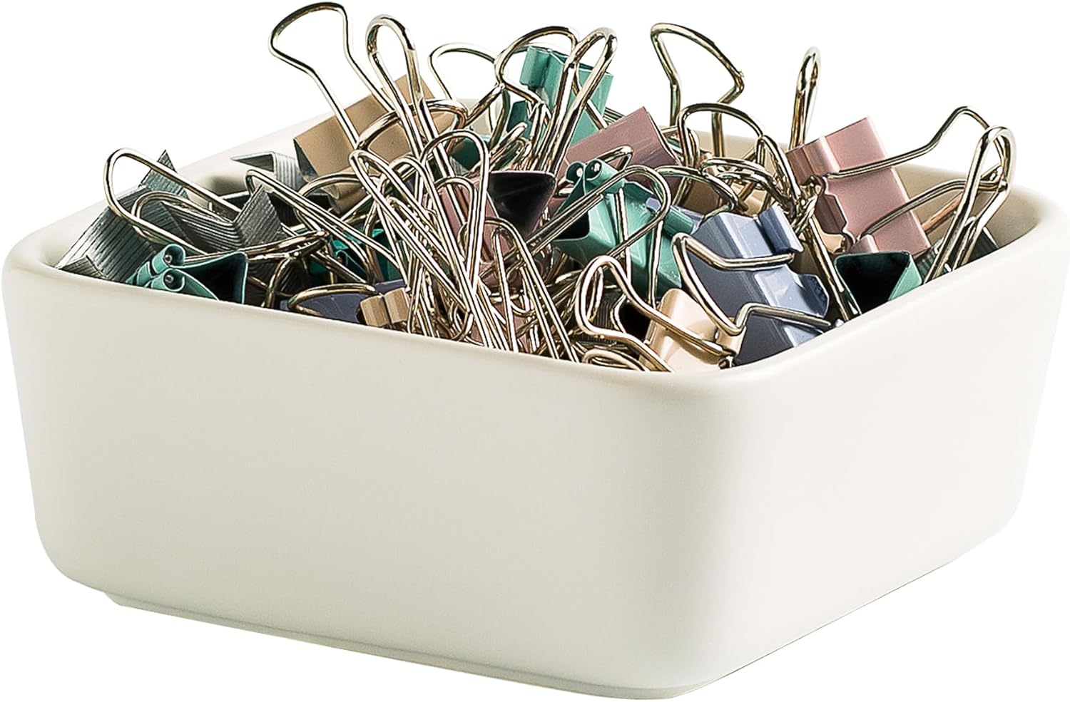 Mecaikru Ceramic Paper Clip Holder for Desk Cute Binder Holder Paperclip Holders for Office Paper Clips Dispenser Organizer desk décor (white)