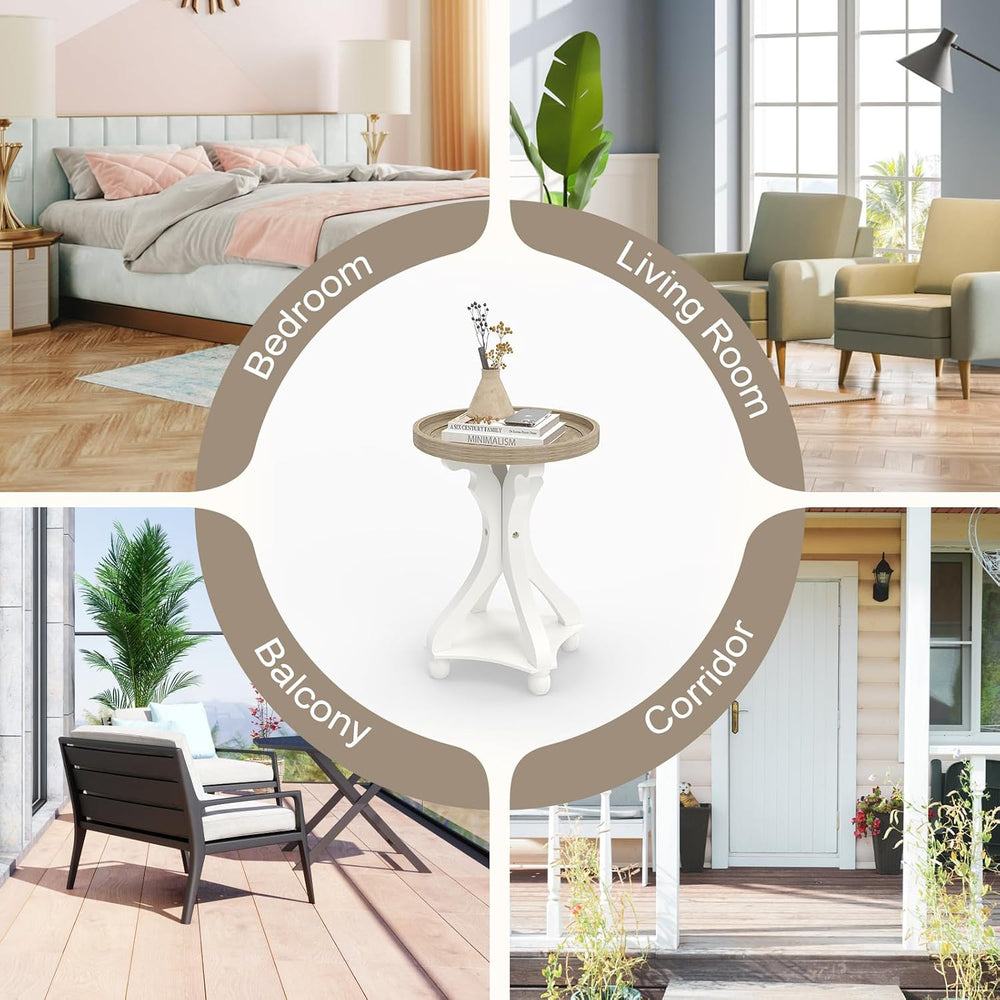 kinbor Farmhouse End Table - Round Pedestal Side Table, French Country Style ...
