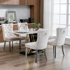 Luxury Upholstered Dining Chairs Set of 2, Beige Kitchen Chair with Silver Metal Legs, Velvet Tufted Back Dining Chair, Sillas de Comedor, Modern Kitchen & Dining Room Chairs (Beige, 2 Pcs)