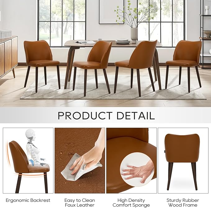 COLAMY Upholstered Dining Chairs Set of 2, PU Leather Dining Room Kitchen Sid...