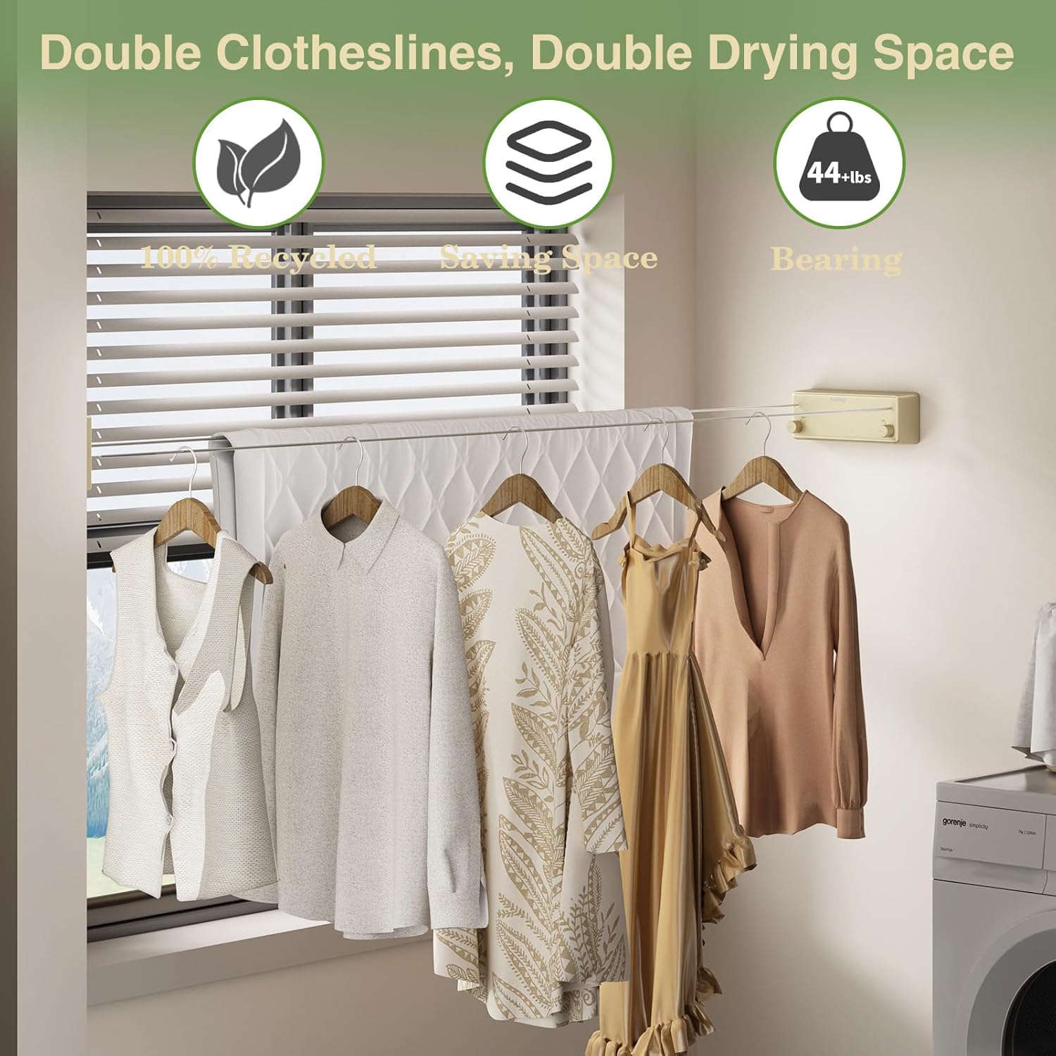 Danpro Retractable Clothesline, 2x13.8ft Designer Drying Line for Luxury Bedroom/Closet, Seamless Blending with Modern Interiors(Gold)