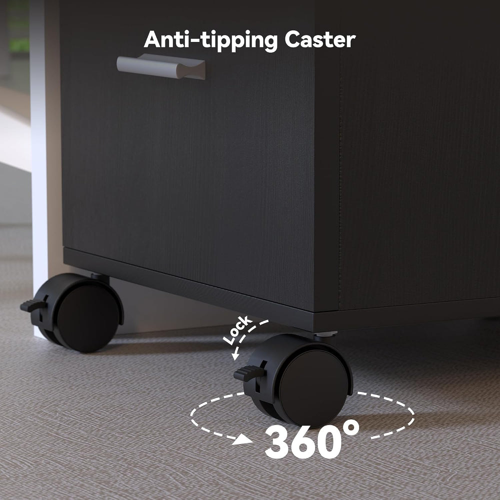 3 Drawer Storage Cabinet,Preassembled Black Wooden Organizer for Files,Under ...