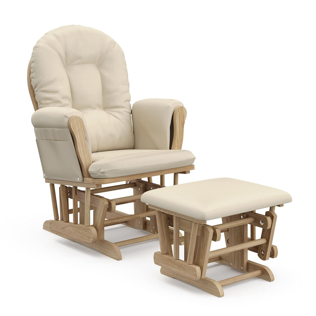 Storkcraft Premium Hoop Glider & Ottoman (Natural/Beige) — GREENGUARD Gold Certified Nursery Glider, Solid Wood Craftsmanship, Smooth-Gliding Nursery Chair and Ottoman, Award-Winning