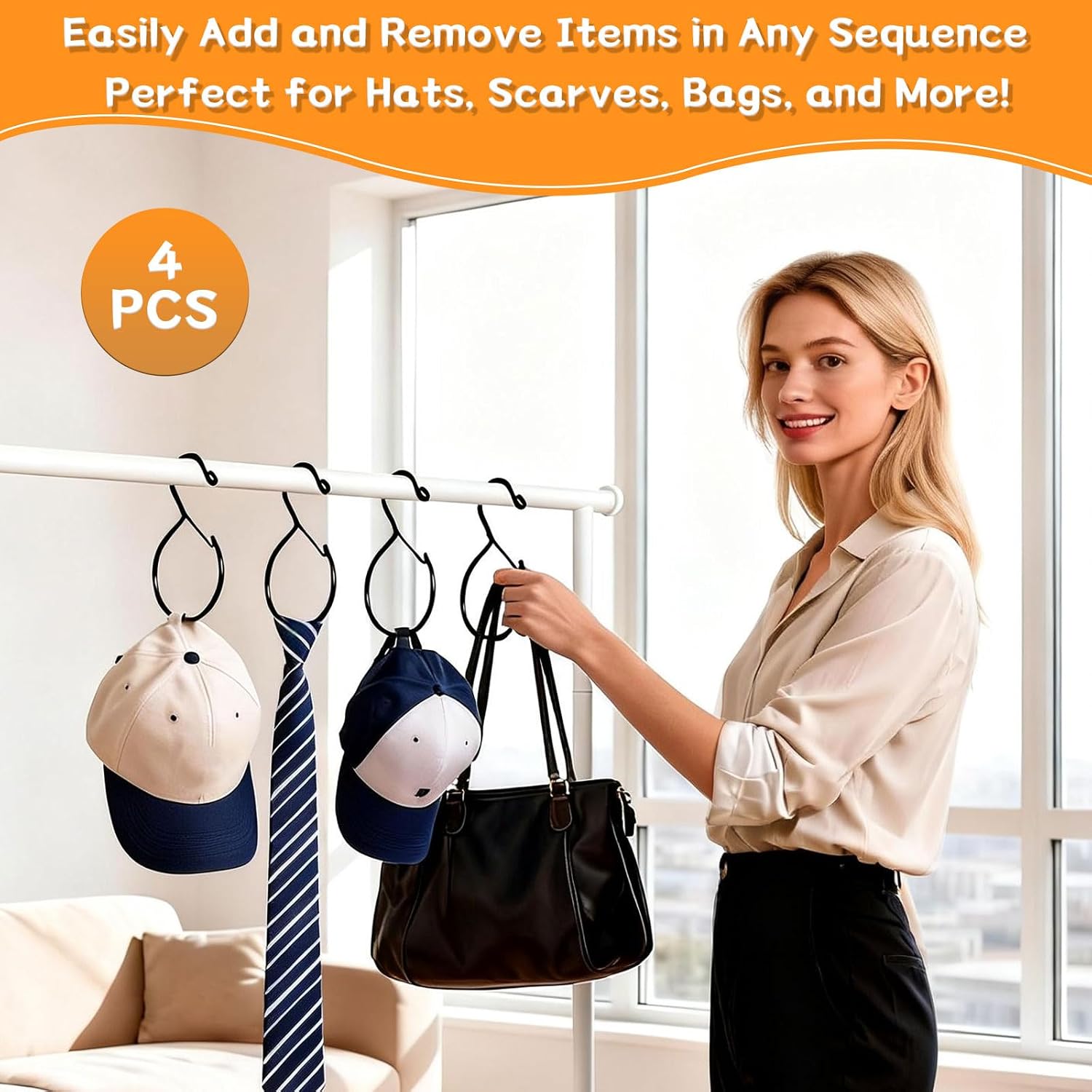 Belt Ring Hanger, 4 Pack Space-Saving Belt Organizer for Closet, Rust-Resistant Hanger forBelts, Scarves, Ties and Accessories, Multi-Purpose Closet Storage, Black (4PCS)