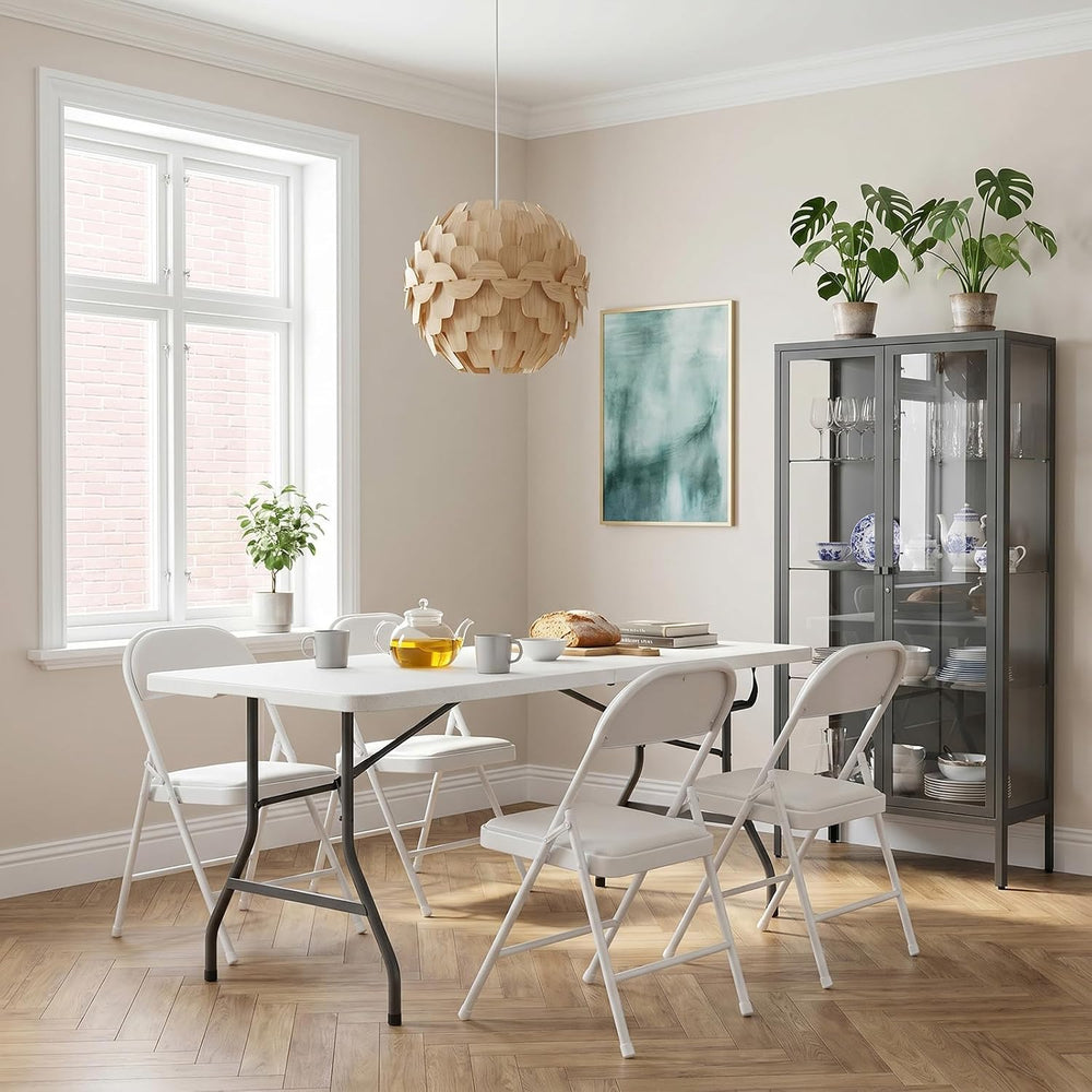 Folding Table and Chairs, 5ft Folding Table with Adjustable Height& PU Le...