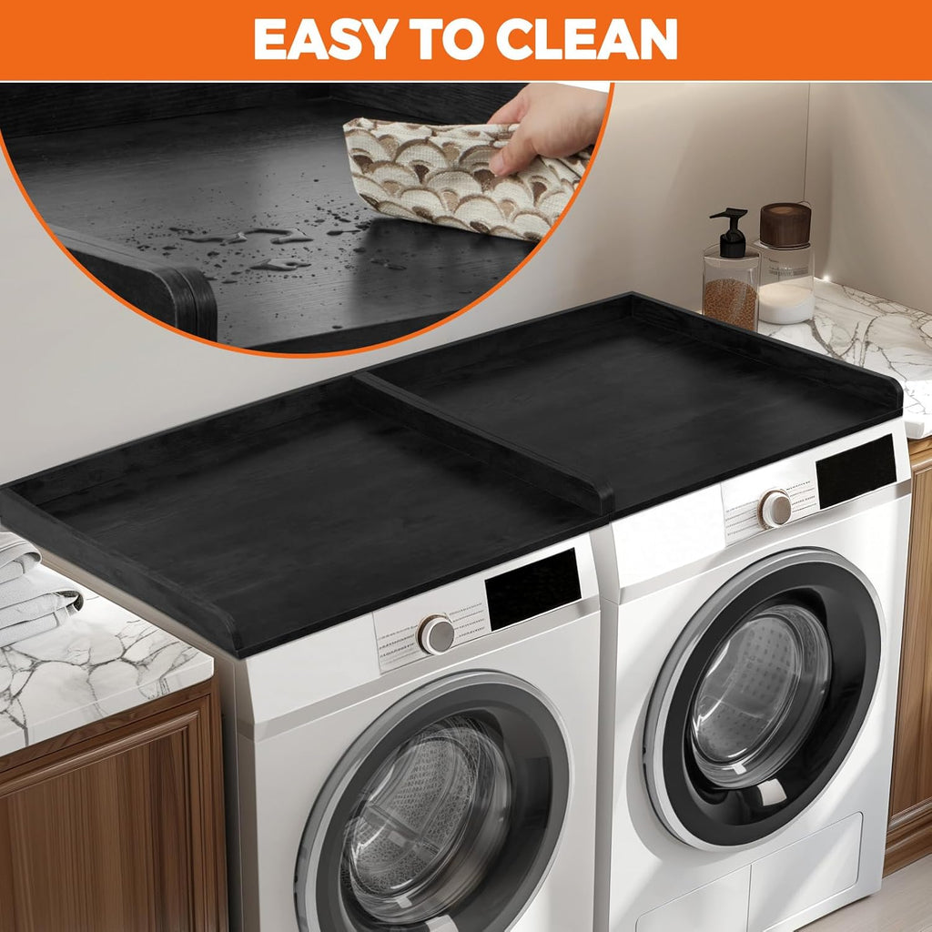 Washer Dryer Countertop, Wooden Laundry Countertop Set of 2 Dryer Storage Shelf for Laundry Room Organization (27.5" x 54") (Black)