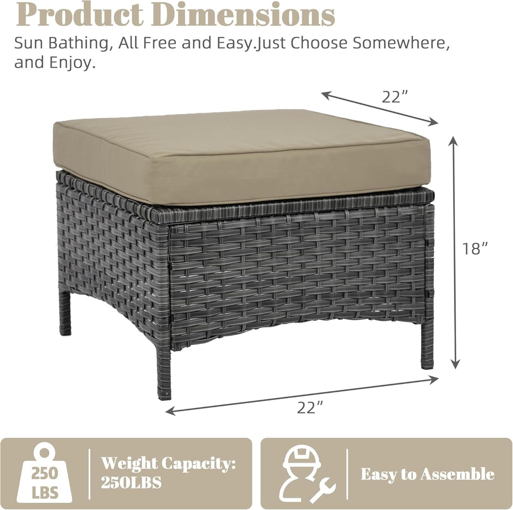 Set of 2 Outdoor Patio Ottomans, All-Weather PE Rattan Wicker Furniture for B...