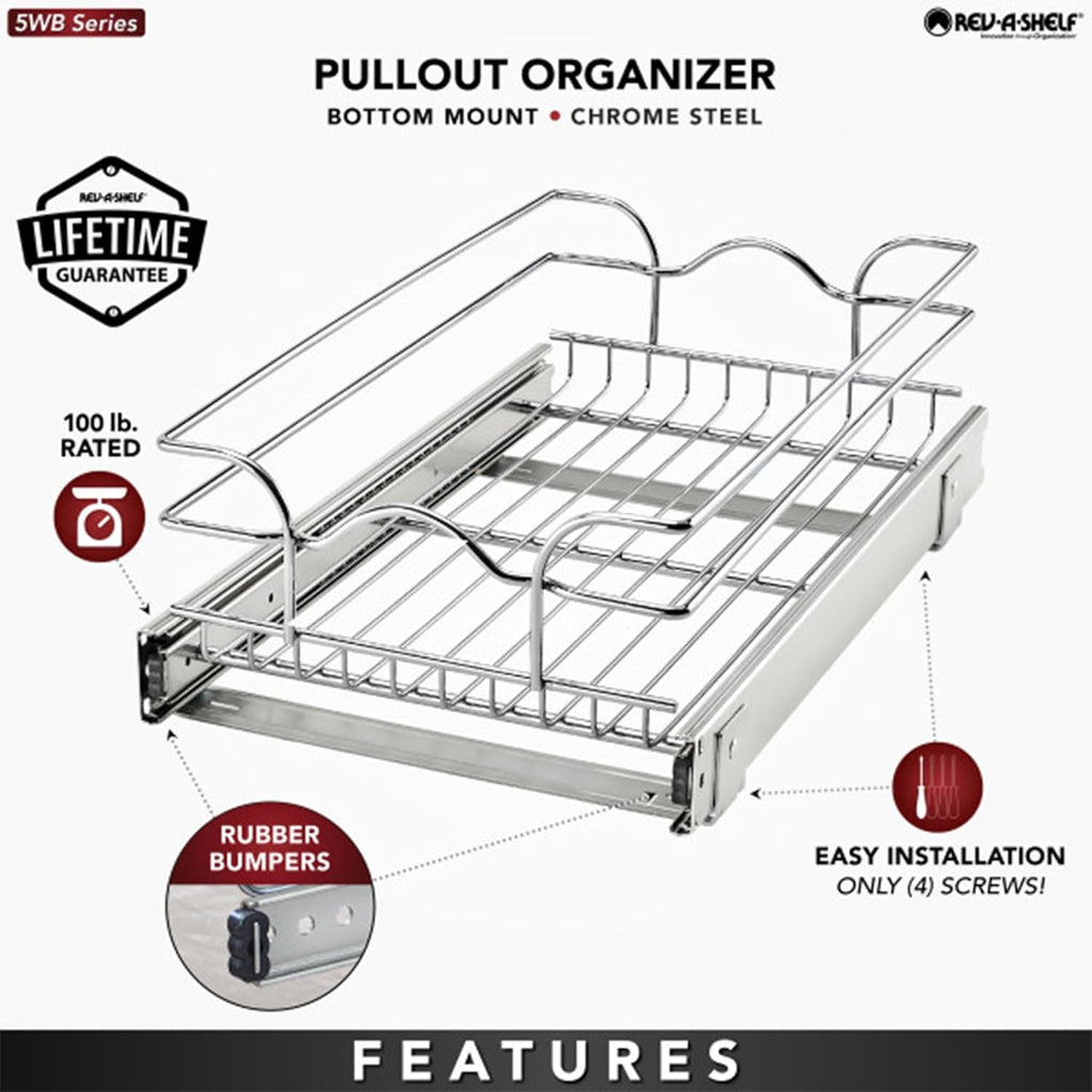 Rev-A-Shelf Kitchen Cabinet Pullout Shelf and Drawer Organizer Slide Out Pantry Storage Basket in Multiple Sizes, 12 x 20 In, 5WB1-1220CR-1