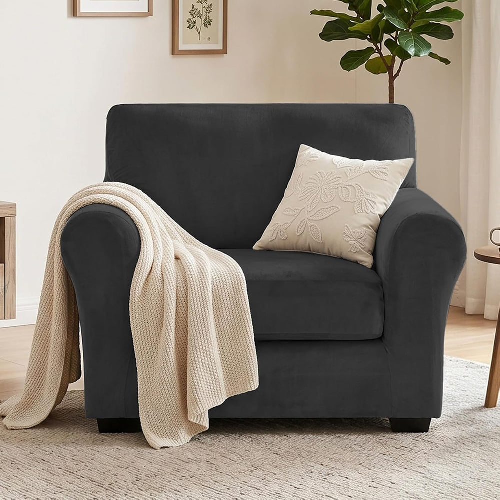 XINEAGE 2-Piece Velvet Armchair Sofa Cover, Couch Covers for Dog,Black