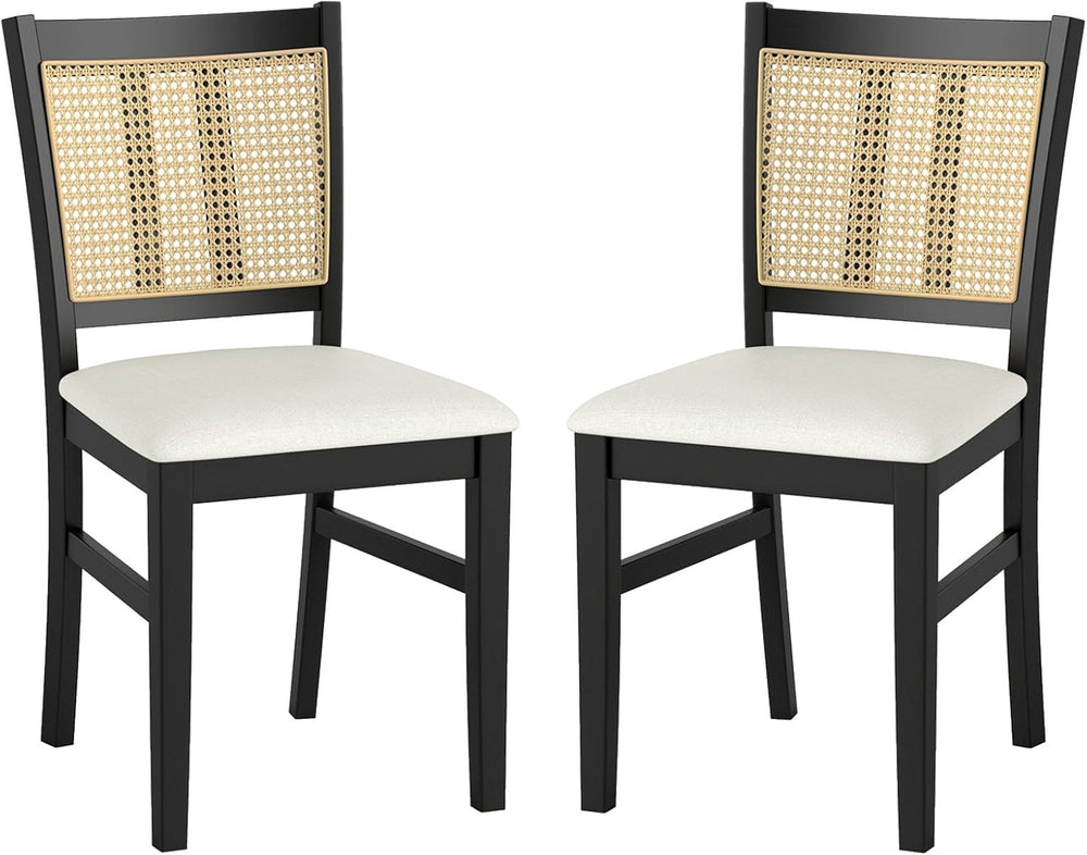 Giantex Rattan Dining Chairs Set of 2, Farmhouse Fabric Upholstered Kitchen C...