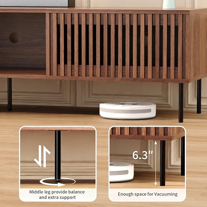 HOMMPA 70 Inch TV Stand for TVs Up to 80'', Mid Century TV Stand with Slatted Door Design, Modern Media Console with Storage Cabinet & Drawer, Entertainment Center for Livingroom, Walnut