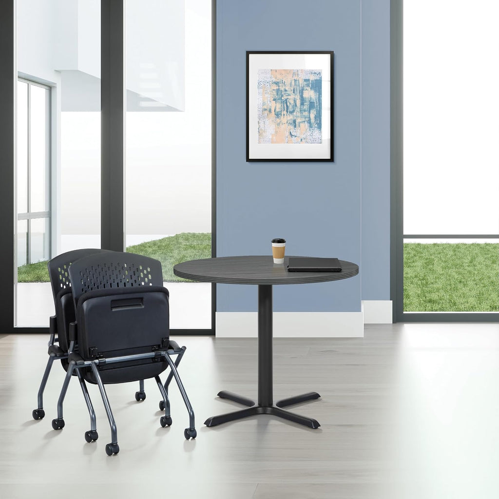 Office Star Deluxe Ventilated Plastic Wrap Around Back Folding Nesting Chair 2 Pack, Coal FreeFlex Fabric