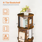 HOOBRO Rotating Bookshelf, 360° Spinning Bookshelf for Small Spaces, 4-Tier Floor Standing Bookcase Storage Rack, Wooden Corner Bookcase for Living Room, Study, Office, Rustic Brown and Black FG54SJ01