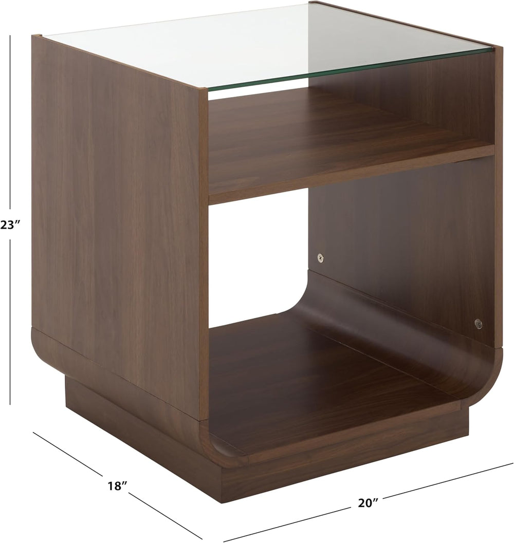 SAFAVIEH Furniture - Acres Accent Table - Walnut Wood & Glass Top - 2 She...