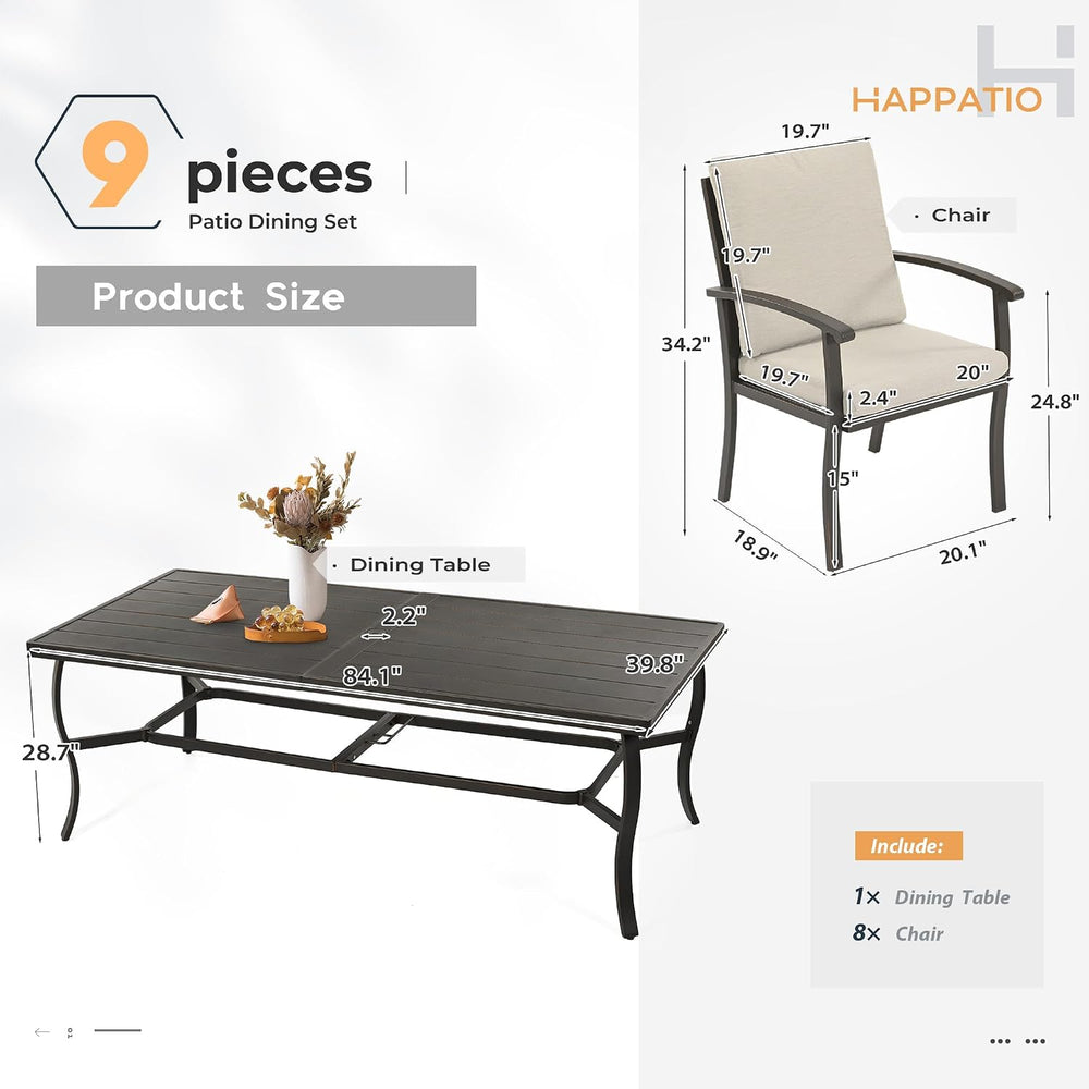 HAPPATIO Aluminum 9 Piece Patio Dining Set - Aluminum Outdoor Dining Set for ...