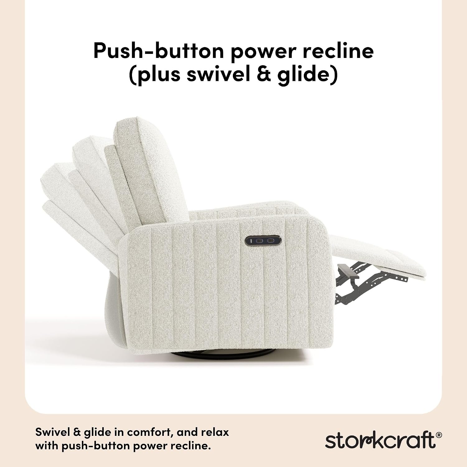 Storkcraft Kyoto Deluxe Power Recliner Swivel Glider, Ivory Boucle | Premium Electronic Power Recliner for Nursery, Includes Dual-USB Charging Port with USB-A & USB-C, Glider Rocking Chair