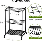 Garden Tool Organizer with Storage Hooks, Yard Tool Tower Rack for Garage Organization and Storage, Up to 35 Long-Handled Tools, Metal Tool Holder with 6 Hooks, Black