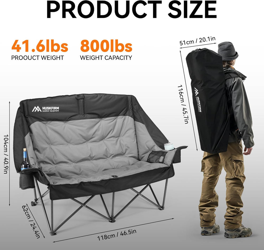 Huskfirm High Back Double Camping Chair 2 Person Camping Chair Low Seat Loves...