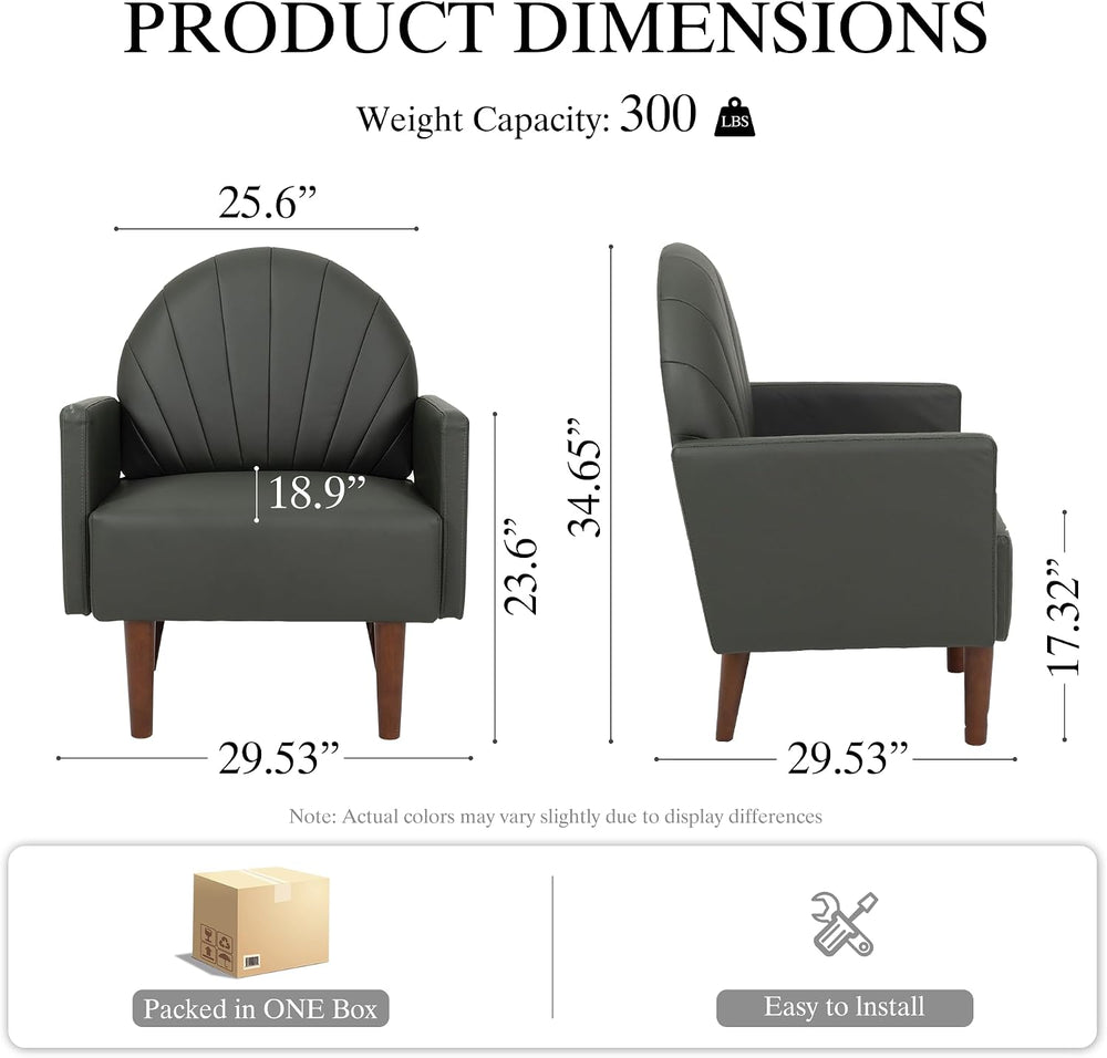 Modern Upholstered Single Sofa Chair，PU Leather Armchair Vanity Chair Shell B...