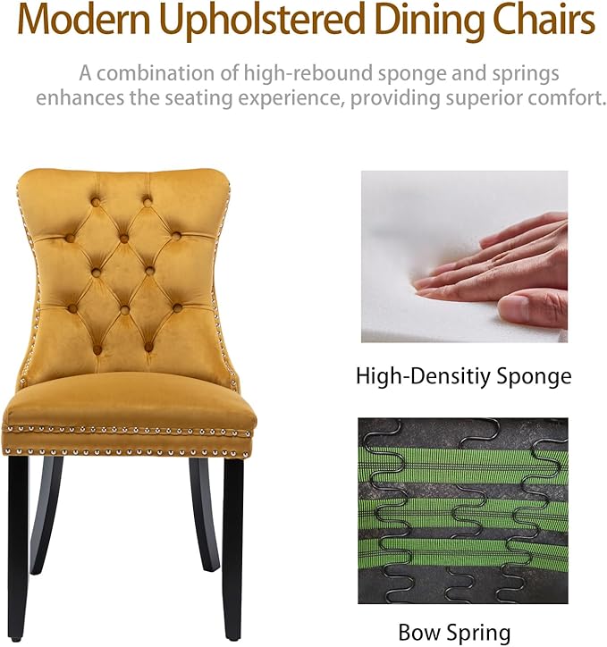 Velvet Dining Chairs Set of 6, Tufted Upholstered Dining Room Chairs with Bac...