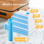 Vacuum Bags for Travel, 12 Pack with Hand Pump, Space Saver Vacuum Storage Bags, Travel Essentials, Clothes, Blankets, Pillows