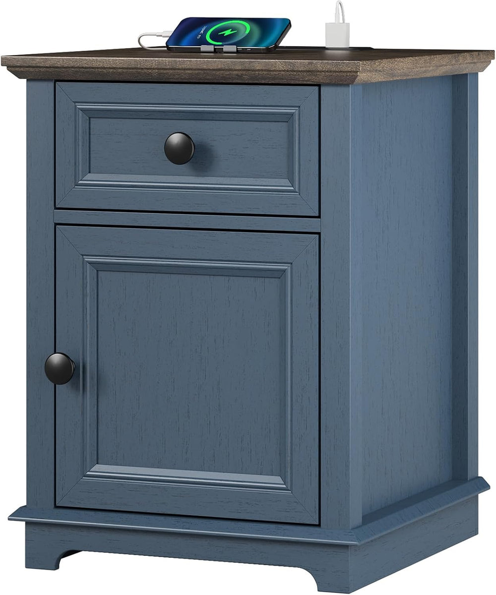 REDAYFUR 24" Tall End Table with Fast Charging Station, Square Side Tabl...