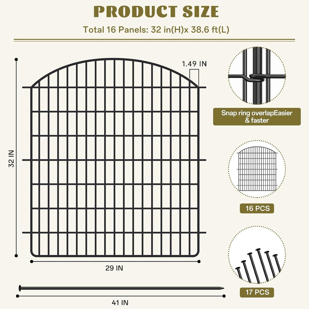 16 Panels No Dig Garden Fence with Gate, 32in x 38.6ft Decorative Dog Fence O...