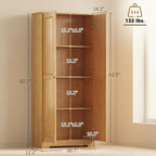 HOMCOM 67" Pinewood Kitchen Pantry Storage Cabinet Freestanding Brown | Adjustable Shelves, Solid Wood Food Pantry, Soft-Close Doors, Living Room Dining Room