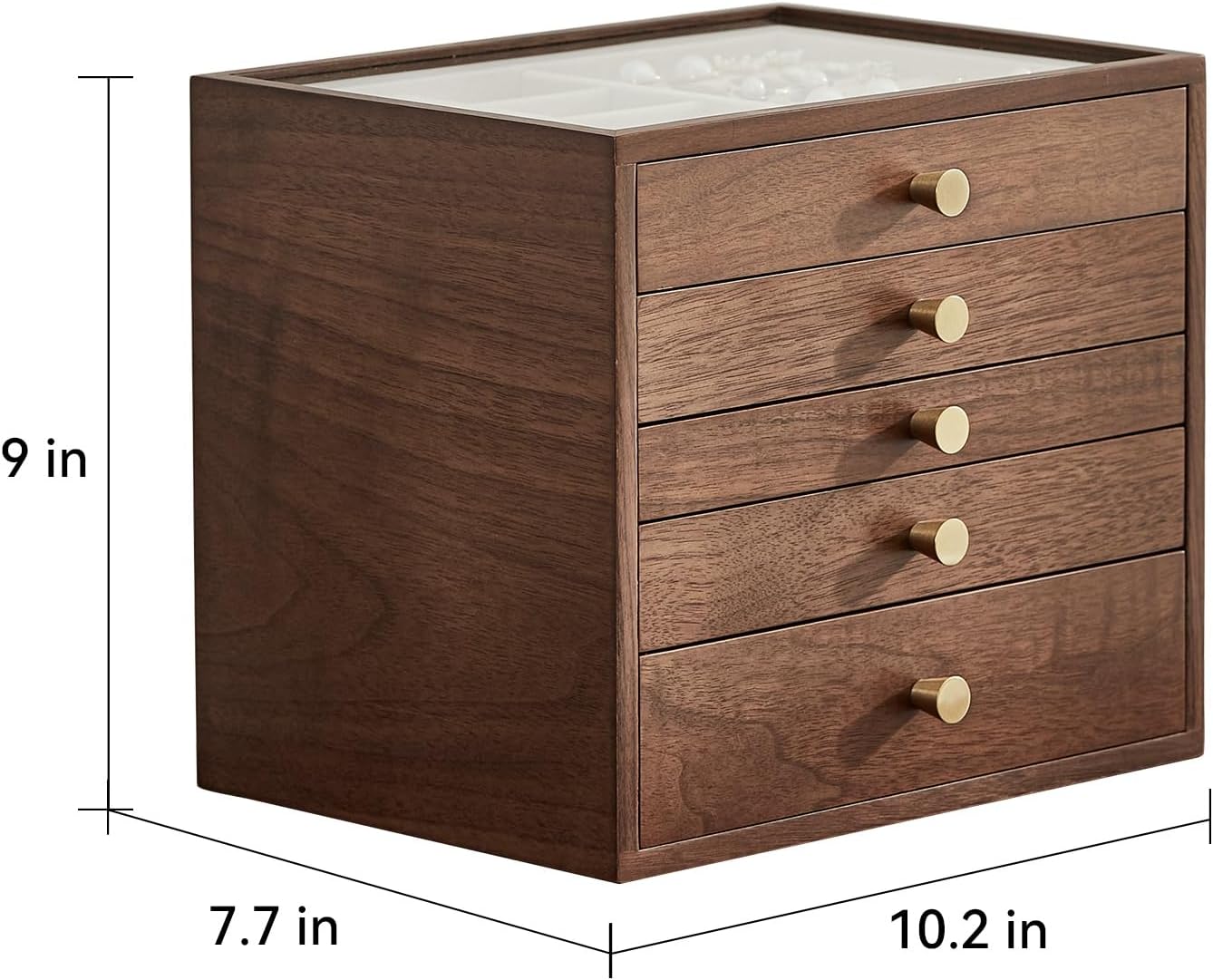 CHOSIN Black Walnut Wooden Jewelry Box Women large 5 Level Drawer Organizer Box with Glass Lid for Necklaces Watch Necklace Ring Earring Storage Christmas Gifts