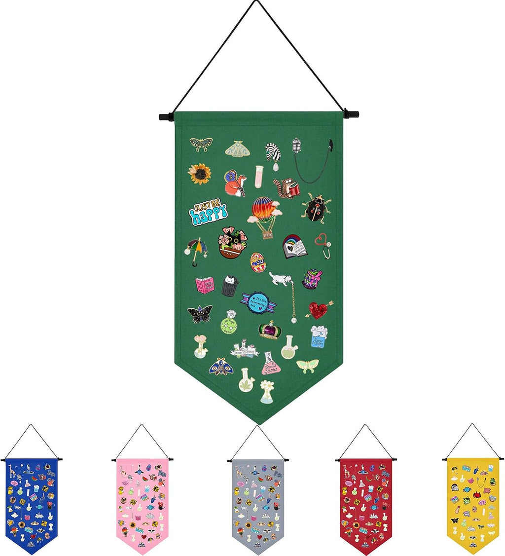 Winmany Wall Hanging Brooch Jewelry Storage Case Canvas Display Stand Enamel Pin Display Banner Holder Earrings Necklace Glitter Pin Collection Organizer (Green)