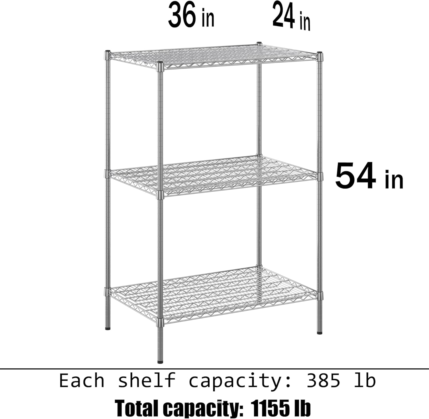 24" Deep x 36" Wide x 54" Height Wire Shelving Kit | 3-Tier | NSF Commercial Storage Rack Unit