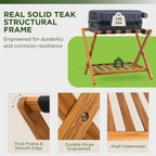 Set of 2 Premium Solid Teak Wood Luggage Racks with Shelf, 25" Foldable Suitcase Stands for Hotel, Airbnb & Resort | Heavy-Duty Hardwood Build, Holds 176 lbs Each, Reinforced Woven Straps