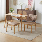 VINGLI Khaki Woven Wooden Dining Chairs Set of 4,Armless Mid Century Modern Desk Chairs with Rivet&Foot Pegs,Upholstered Farmhouse Comfy Chair No Wheels for Dining Room,Living Room,Kitchen,Oak,Suede