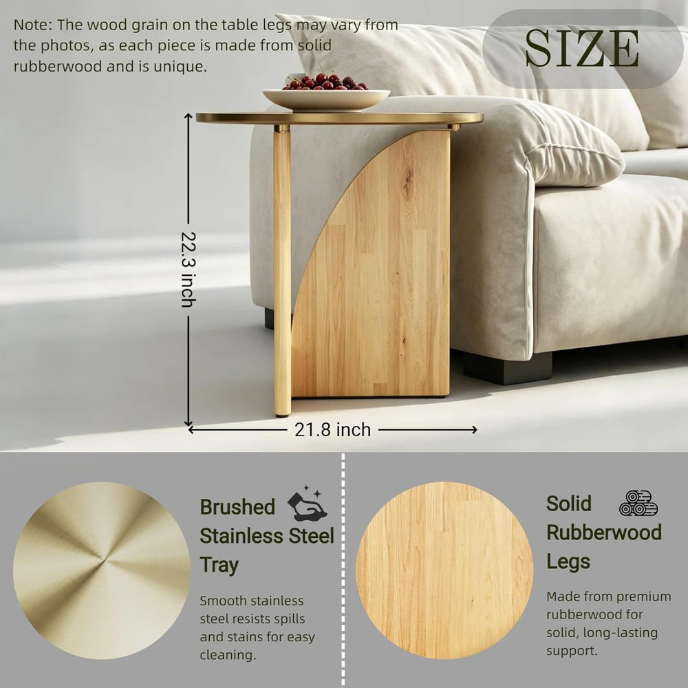 Gold End Tables Set of 3, Round Side Tables, Sofa Table with Wood Legs and Ra...
