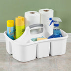 Sterilite Divided Ultra Caddy, Plastic, Portable Storage to Hold Bathroom and Cleaning Supplies, 5 Large Compartments and Handle, White, 18-Pack