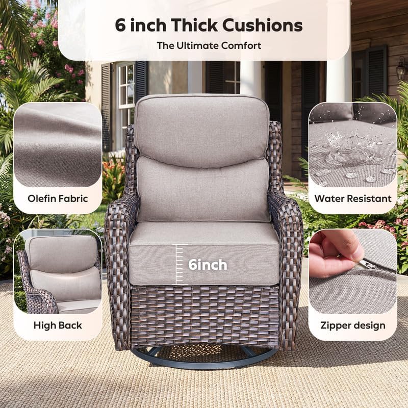Outdoor Wicker Patio Furniture Set of 5 High Back with Ottoman, 6'' T...