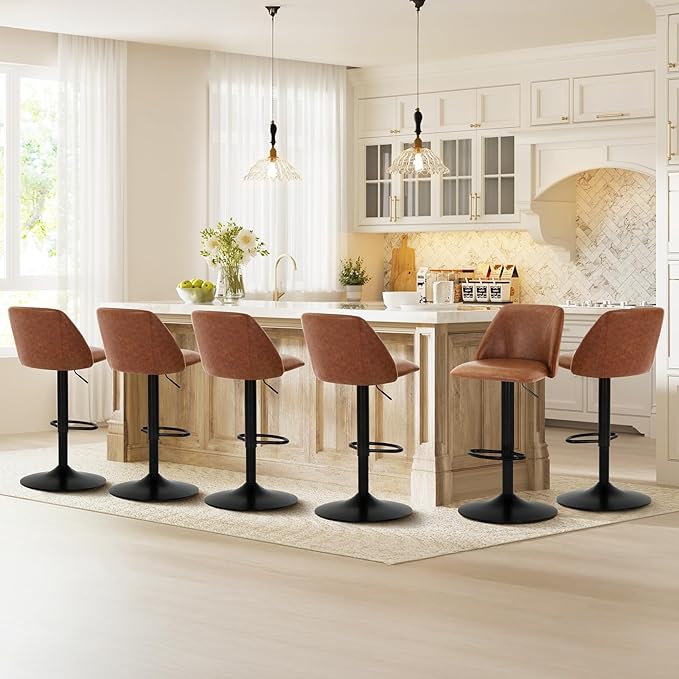 COLAMY Bar Stools Set of 2, Modern Swivel Bar Chairs, Adjustable PU Leather U...